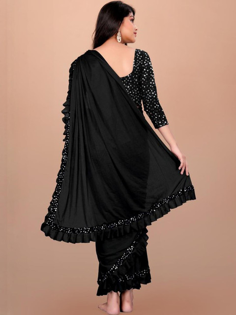 HARIOM FASHION Black Solid Saree - Image 3