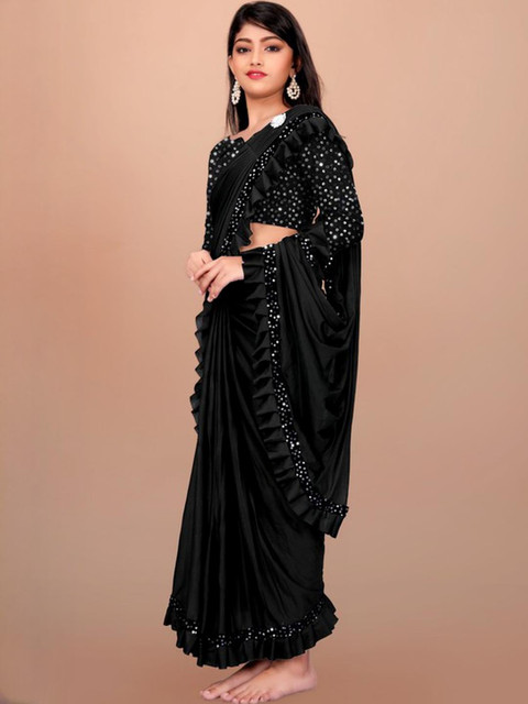 HARIOM FASHION Black Solid Saree - Image 2
