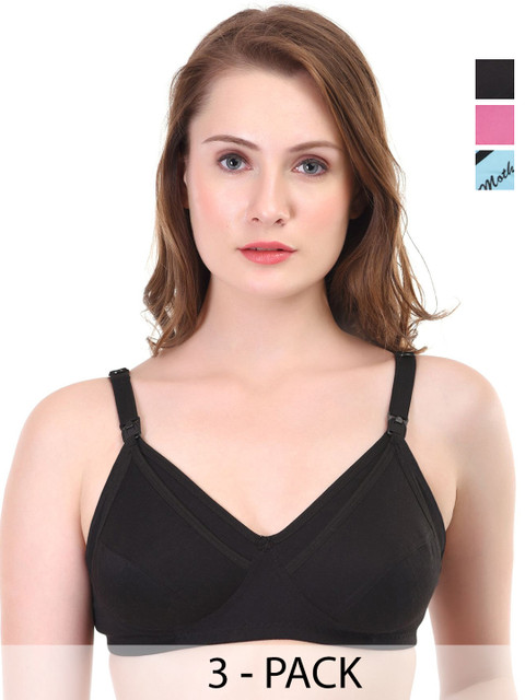 Liigne Pack Of 3 Non Padded All Day Comfort Cotton Maternity Bra