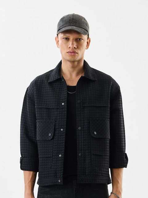 Snitch Black Men Textured Lightweight Tailored Jacket