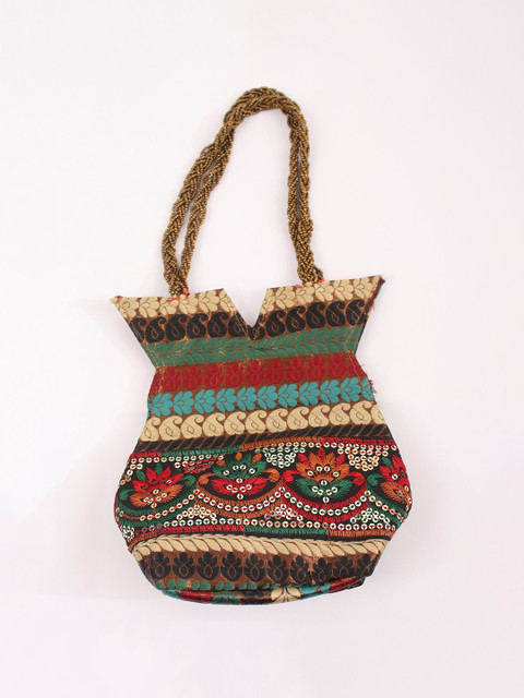 Exotic India Paisley Motifs Embroidered Sequins Potli Clutch