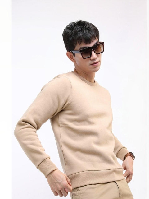 Mast & Harbour Men Solid Cotton Fleece Anti Odour Sweatshirt - Image 3