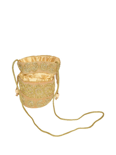 Exotic India Ethnic Motifs Embroidered Satin Potli Clutch