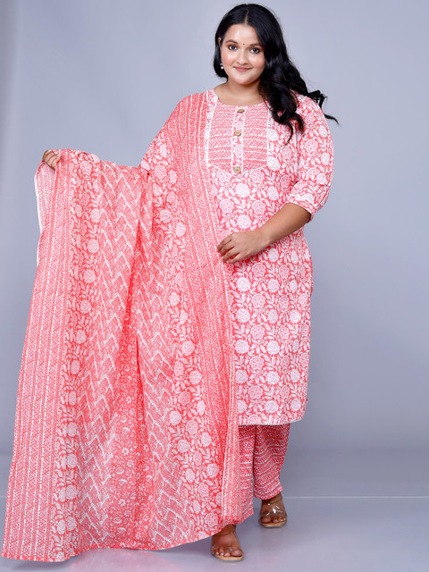 OH MI DIOS Women Plus Size Printed Regular Kurta with Trousers & Dupatta