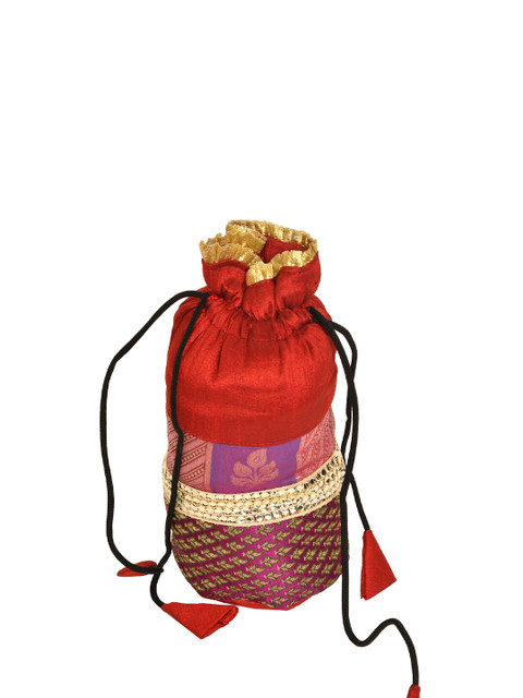 Exotic India Embroidered Silk Potli Clutch With Brocade Weave
