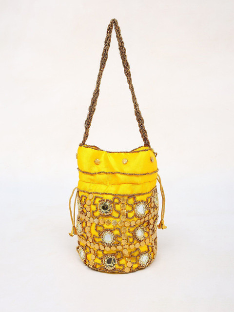 Exotic India Embroidered Beads and Mirror Potli Clutch