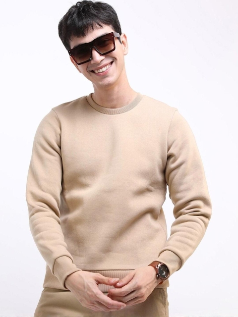 Mast & Harbour Men Solid Cotton Fleece Anti Odour Sweatshirt