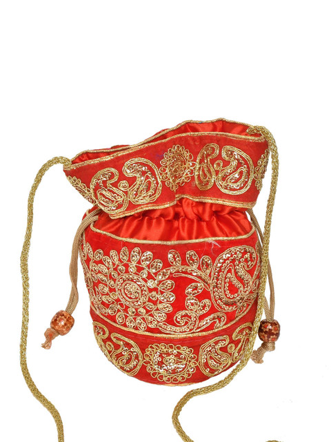 Exotic India Embroidered Sequinned Satin Potli Bag