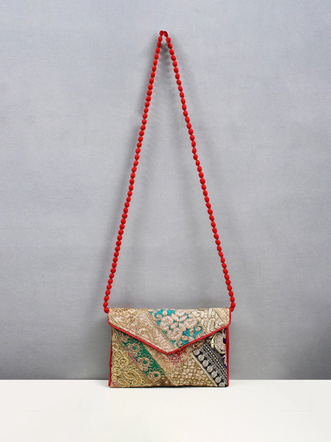 Exotic India Sequin Embroidered Purse Clutch Bag with Damru Dori