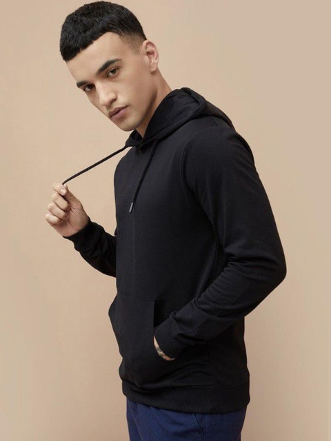 Mast & Harbour Men Solid Cotton Fleece Hooded Sweatshirt