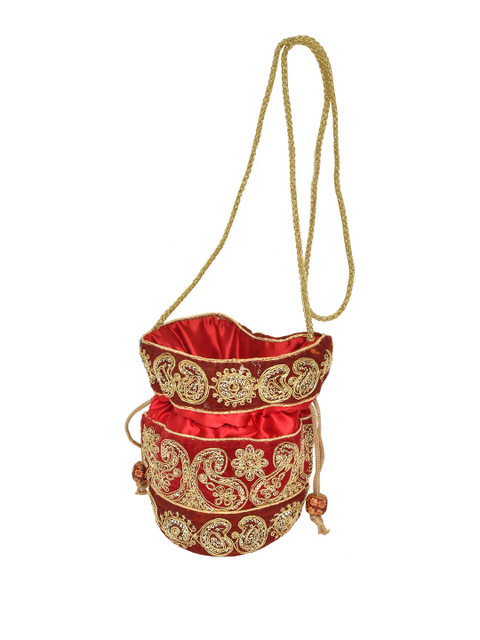 Exotic India Embroidered Sequinned Satin Potli Bag