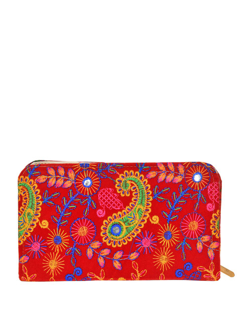 Exotic India Paisley Embroidered Mirror Work Velvet Purse Clutch