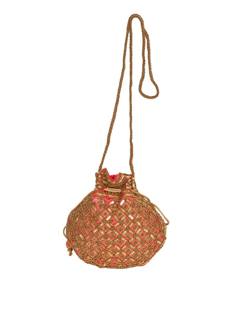 Exotic India Embroidered Beads & Sequinned Satin Potli Clutch