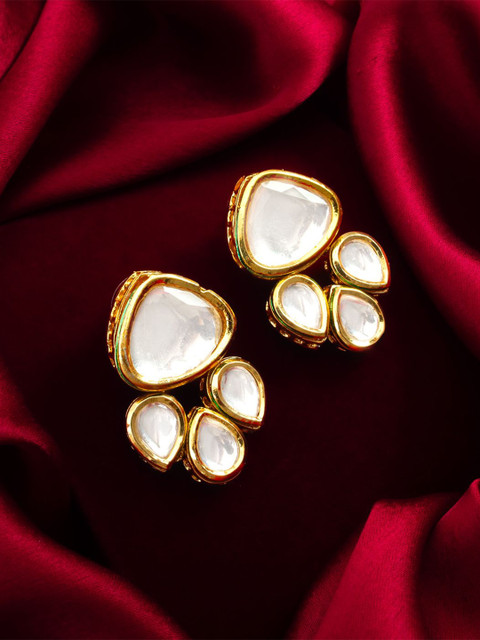 Anouk Gold Plated Kundan Studded Contemporary Drop Earrings