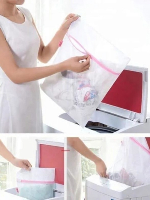 HomeCloud 4-Pcs White Mesh Laundry Clothes Washing Bag With Zip Lock - Image 4