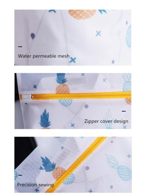 HomeCloud 5-Pcs White & Yellow Printed Mesh Laundry Clothes Washing Bag With Zip Lock - Image 5