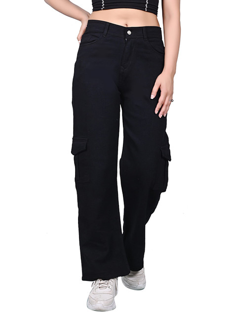 SENDIPO Women Relaxed Straight Leg High-Rise Easy Wash Cargos