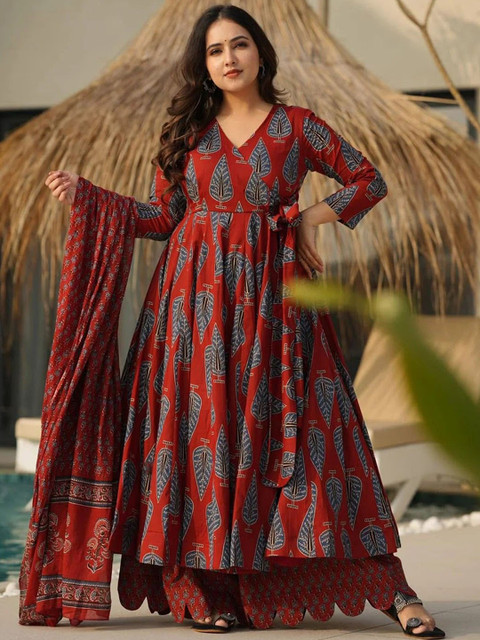 KALINI Women Floral Printed Angrakha Kurta with Palazzos & With Dupatta