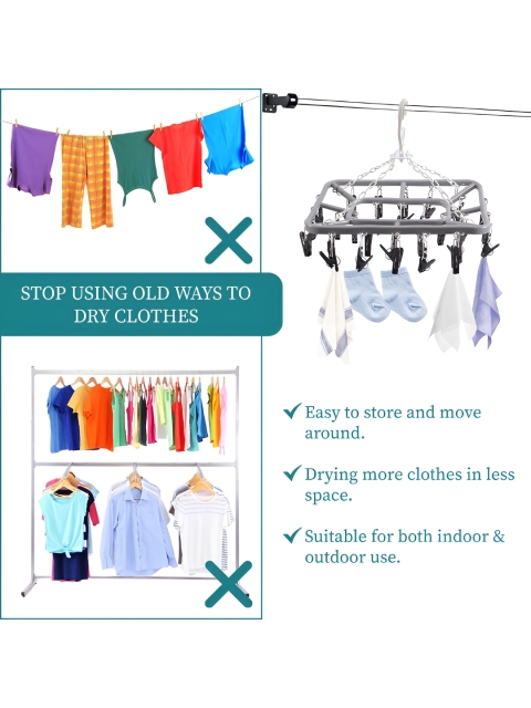 Myntra Elegant Homes Grey 32 Clips Flying 360 Rotating Cloth Hanger - Image 3