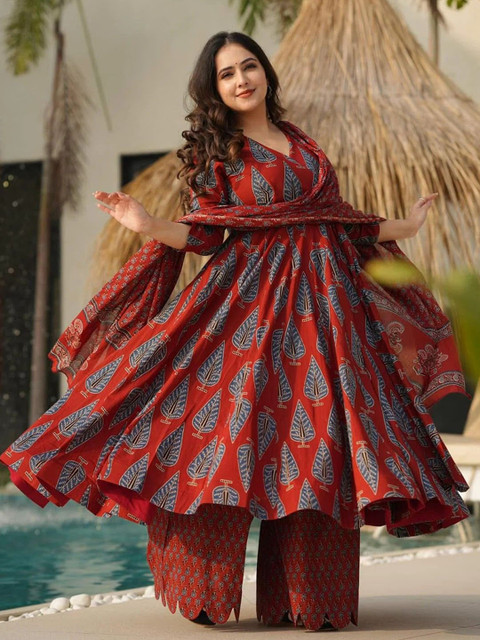 KALINI Women Floral Printed Angrakha Kurta with Palazzos & With Dupatta - Image 4