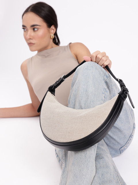 MANGO Basket Weave Textured Shoulder Handbag