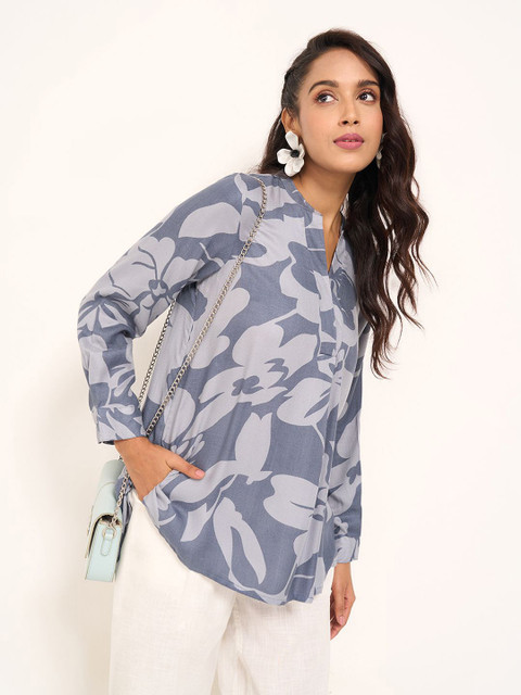 AKKRITI BY PANTALOONS Mandarin Collar Printed Tunic