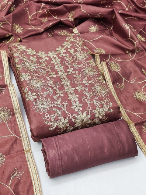 Panzora Floral Embroidered Thread Work Silk Unstitched Dress Material