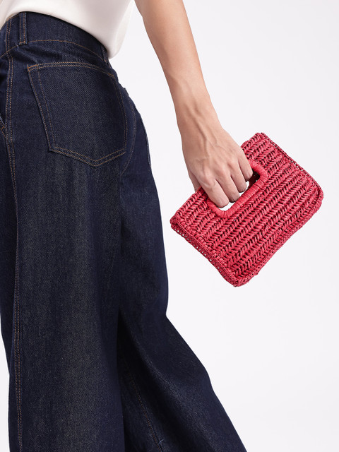 MANGO Structured Basket Weave Handheld Bag with Non-Detachable Sling Strap