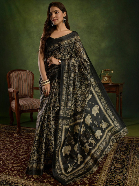 Sangria Ethnic Print Bhagalpuri Saree Without Blouse