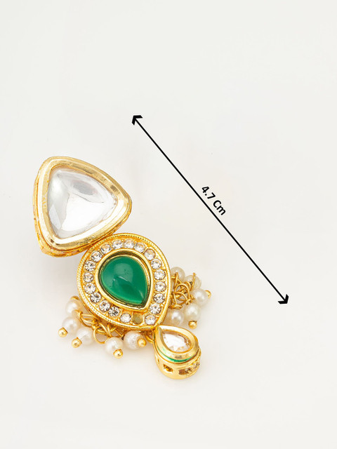 Anouk Gold Plated Kundan Stones Studded & Beaded Geometric Drop Earrings - Image 4