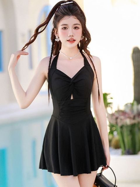 LULU & SKY A-Line Halter Neck Ruched Tie-Up Swimming Dress