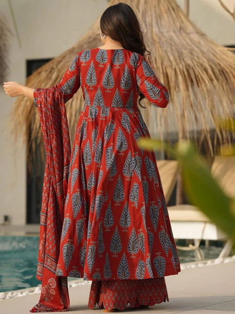 KALINI Women Floral Printed Angrakha Kurta with Palazzos & With Dupatta - Image 3