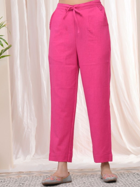 VAASVA JAIPUR Women Mid-Rise Relaxed Straight Leg Easy Wash Trousers