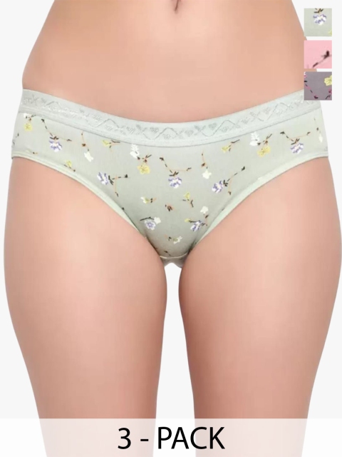 KIDBIRD Pack Of 3 Printed Pure Cotton Hipster Briefs Flower-01KID03