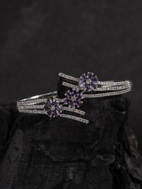 Anouk Silver-Plated Cubic Zirconia Studded Kada Bracelet