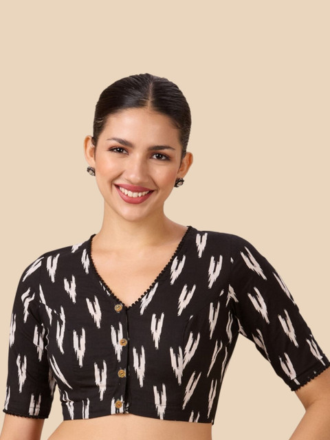 Studio Shringaar Printed Pure Cotton V-Neck Saree Blouse