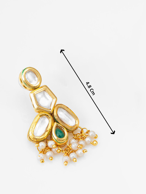 Anouk Gold Plated Artificial Stones Studded & Beaded Geometric Drop Earrings - Image 4