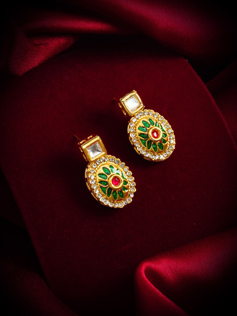 Anouk Gold Plated Kundan Stones Studded Circular Drop Earrings