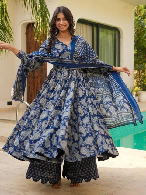 KALINI Women Floral Printed Angrakha Kurta with Palazzos & With Dupatta