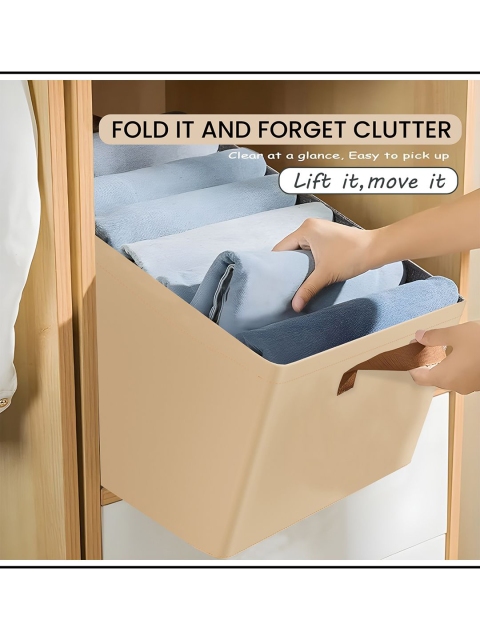 Aura Beige Foldable Cloth Storage Box with Steel Frame & Sturdy Handle Drawer Organiser - Image 4
