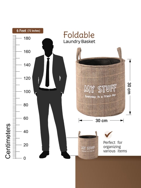 Aura Khaki-Coloured Foldable Washing Clothes Laundry Basket - Image 7