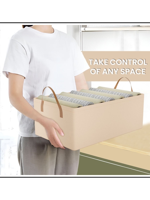 Aura Beige Foldable Cloth Storage Box with Steel Frame & Sturdy Handle Drawer Organiser - Image 3
