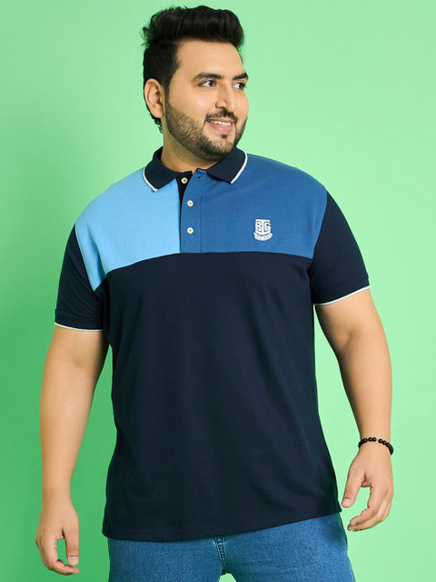 bigbanana Men Plus Size Colourblocked Polo Collar Bio Finish Applique T-shirt