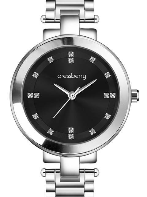 DressBerry Women Brass Embellished Dial & Stainless Steel Straps Analogue Watch DB-032-Black - Image 7
