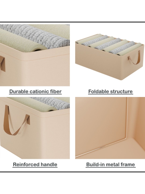 Aura Beige Foldable Cloth Storage Box with Steel Frame & Sturdy Handle Drawer Organiser - Image 5