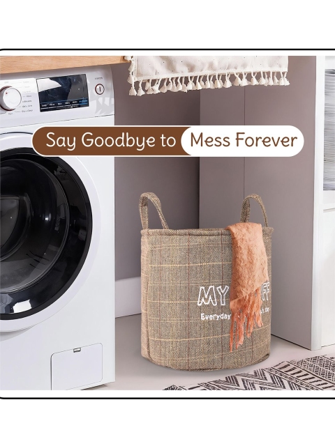 Aura Khaki-Coloured Foldable Washing Clothes Laundry Basket - Image 5