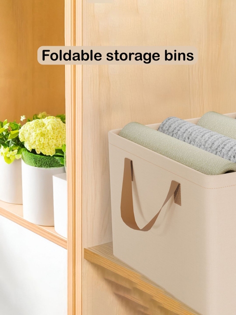 Aura Beige Foldable Cloth Storage Box with Steel Frame & Sturdy Handle Drawer Organiser - Image 6