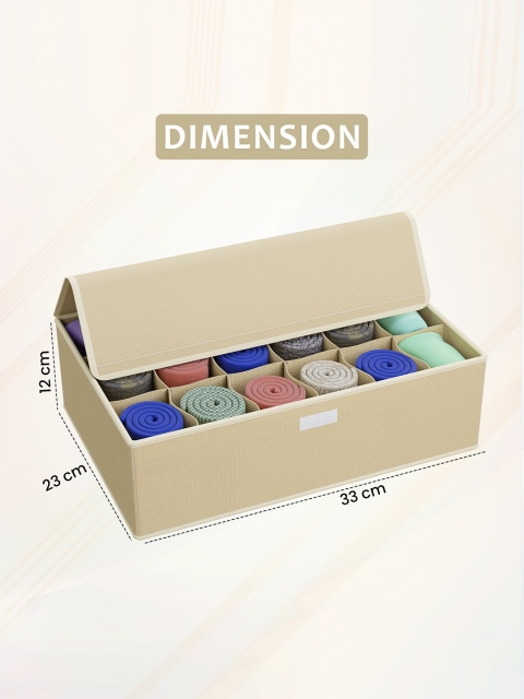 Aura Beige 2 Pcs Foldable Multicompartment Socks Organisers for Wardrobe Cloth Organisers - Image 7