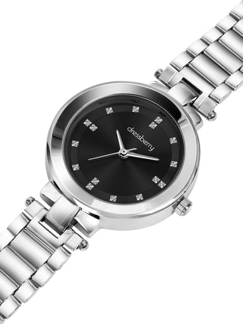 DressBerry Women Brass Embellished Dial & Stainless Steel Straps Analogue Watch DB-032-Black - Image 3