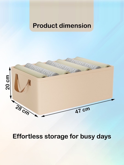 Aura Beige Foldable Cloth Storage Box with Steel Frame & Sturdy Handle Drawer Organiser - Image 7
